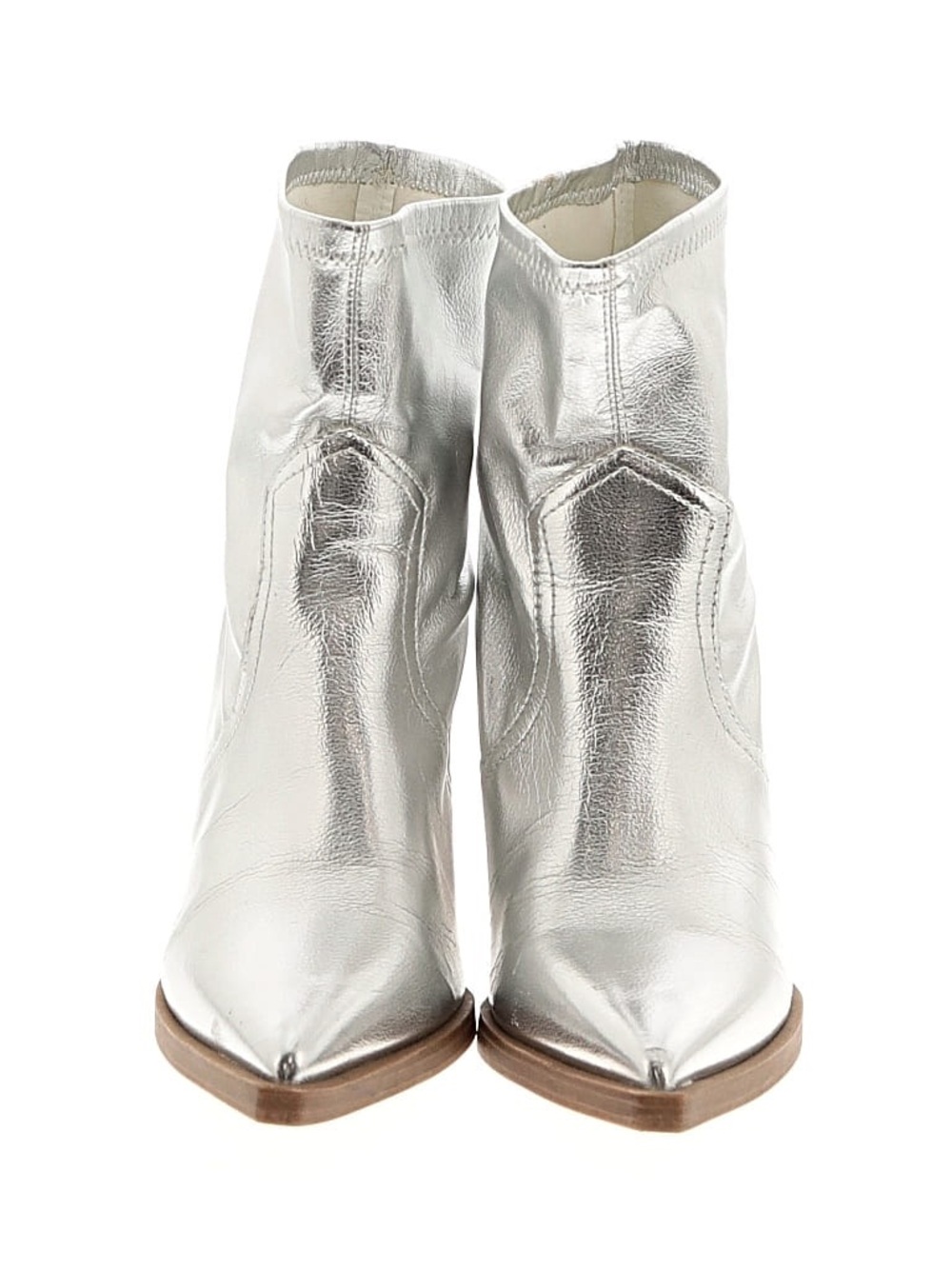 Silver Metallic Pointed-Toe Ankle Boots - Women